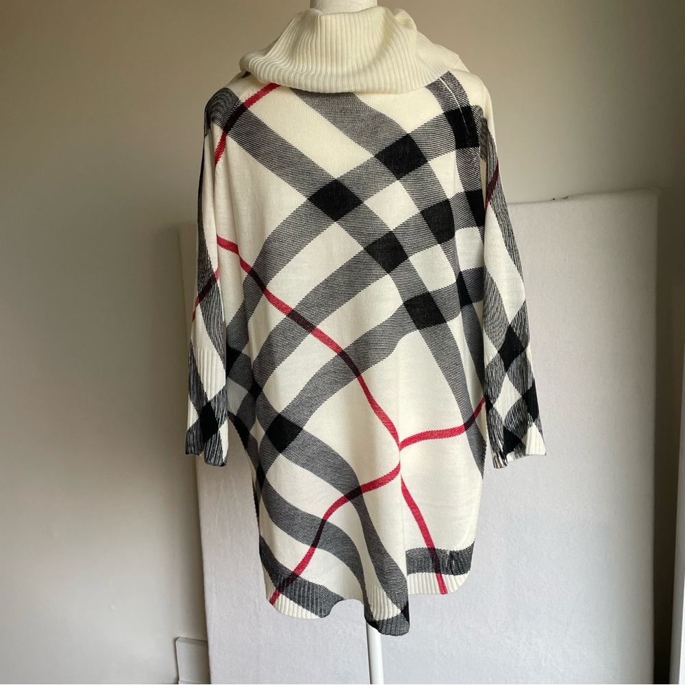 Cowl Neck Sweater in Cream, Black, and Red with High-low Hem, size L, NWOT - Picture 2 of 7